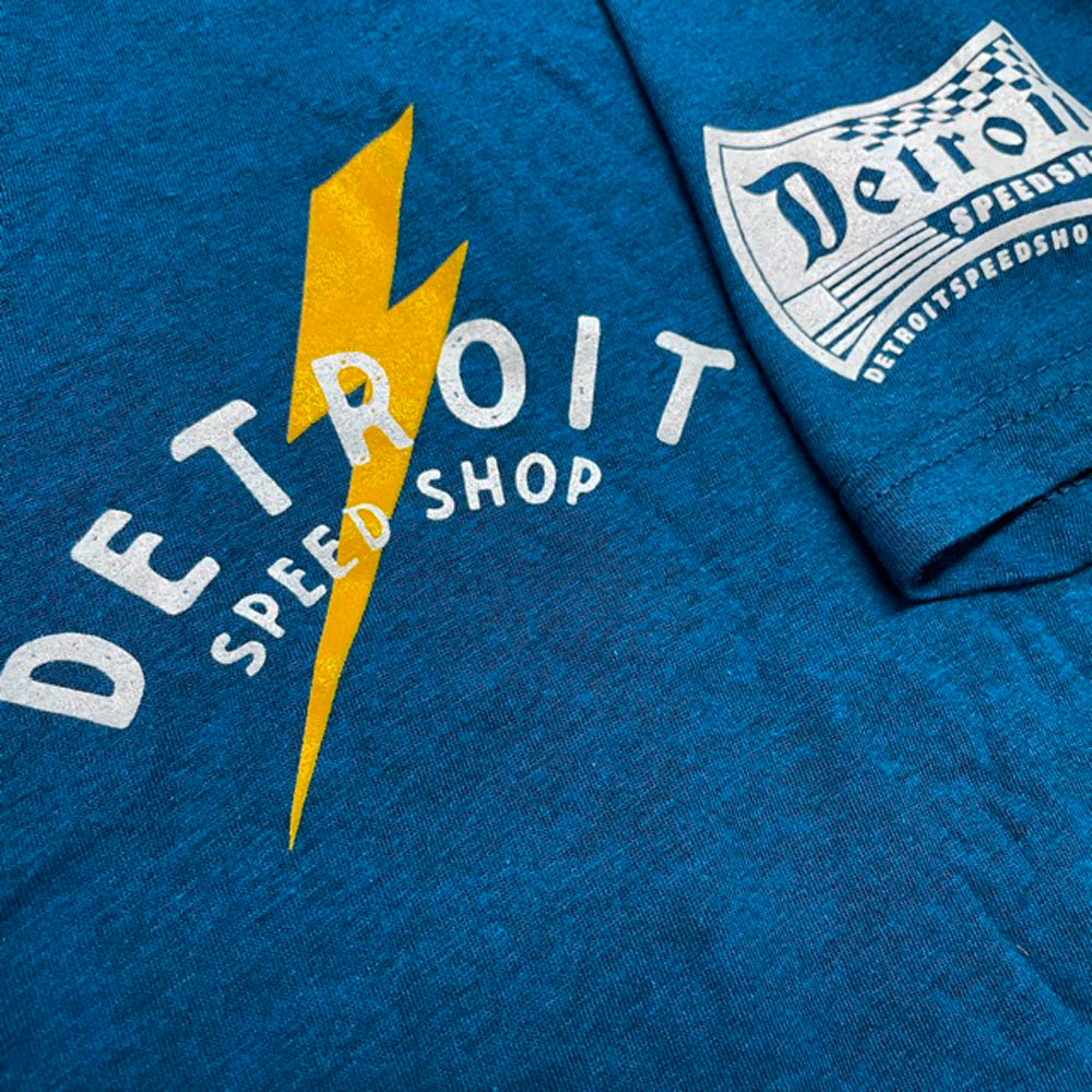 Mens Detroit Speed Shop Pin-up T-shirt - Heather Dark Ocean Blue