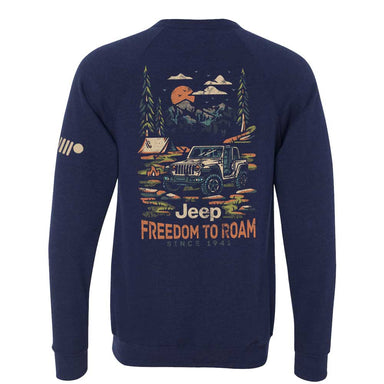 Mens Jeep® Freedom To Roam Crew Neck Sweatshirt - Heather Navy Blue - Detroit Shirt CompanyFCA - JeepSweatshirts (Apparel)