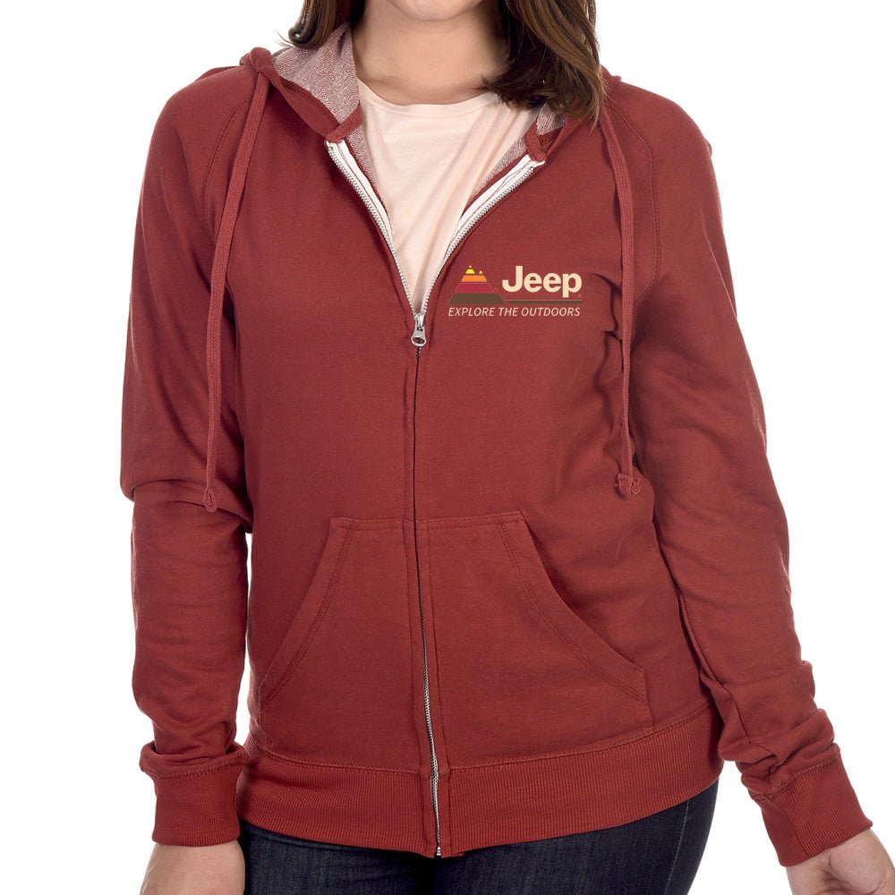 Mens Jeep® Explore The Outdoors Zip French Terry Hooded Sweatshirt - Spice Heather - Detroit Shirt CompanyFCA - JeepHoodies (Apparel)