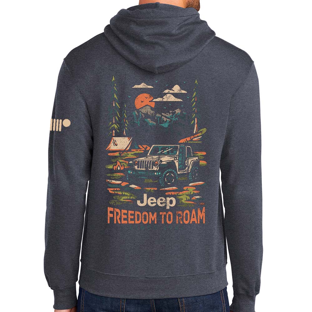 Mens Jeep® Freedom To Roam Hoodie Sweatshirt - Heather Navy Blue - Detroit Shirt CompanyFCA - JeepHoodies (Apparel)