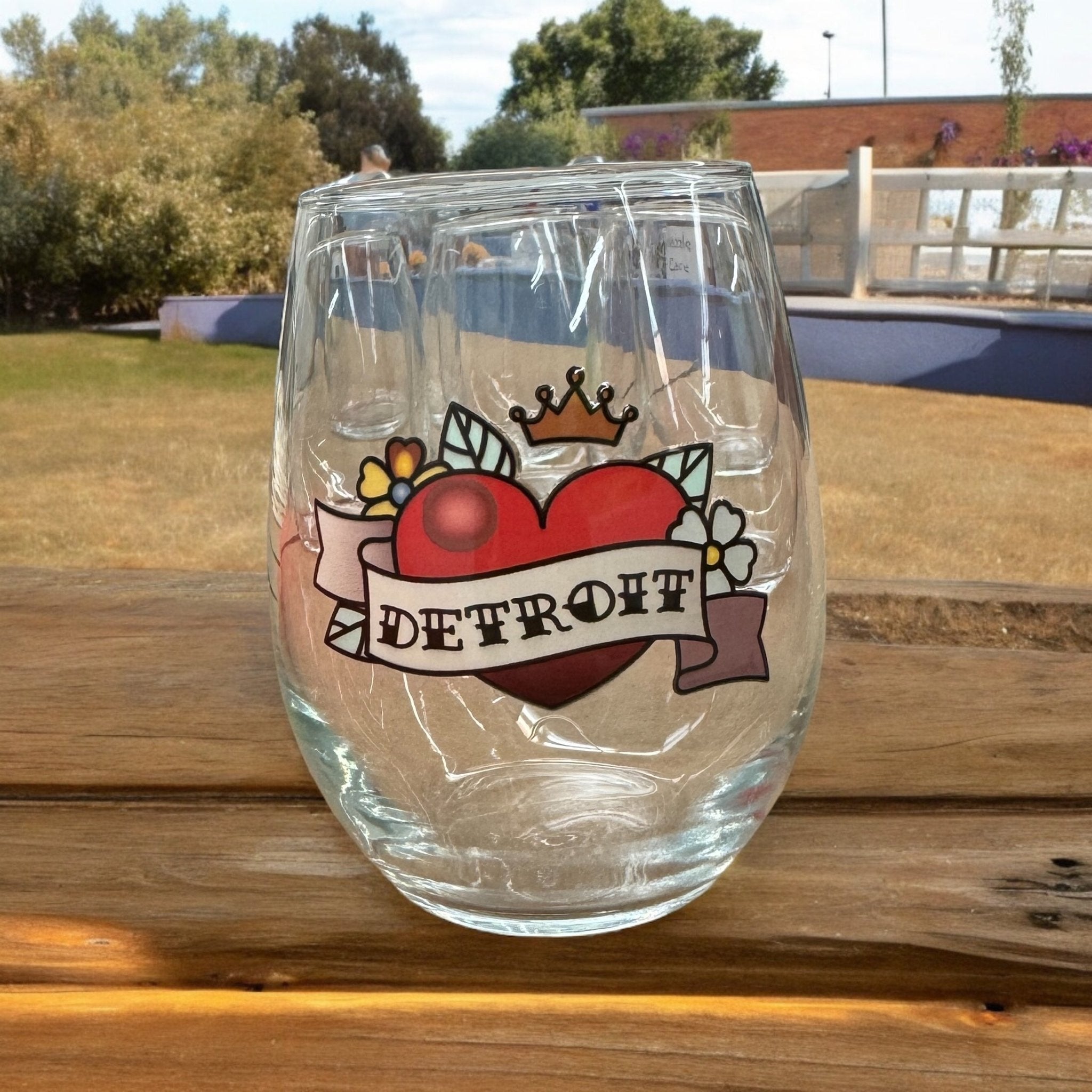 Wine Glass - Detroit Heart Classic Tattoo Style - Detroit Shirt CompanyDetroit Shirt CompanyDrinkware (Accessories)