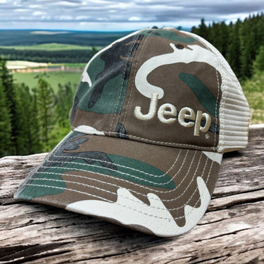 Hat - Jeep Garment Washed Trucker - Camo - Detroit Shirt CompanyFCA - JeepHats (Apparel)