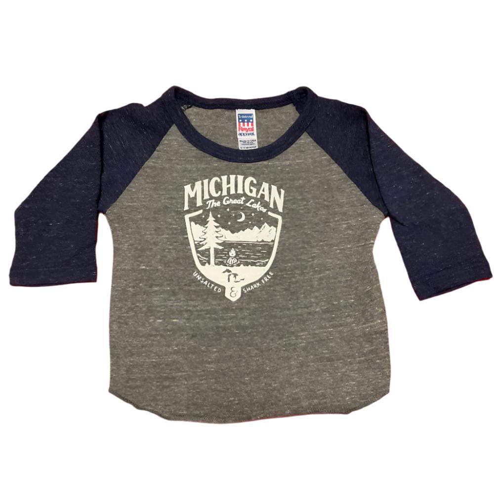 Baby - Michigan Shield Triblend 3/4 Sleeve Baseball T-shirt - Detroit Shirt CompanyDetroit Shirt CompanyKids Apparel