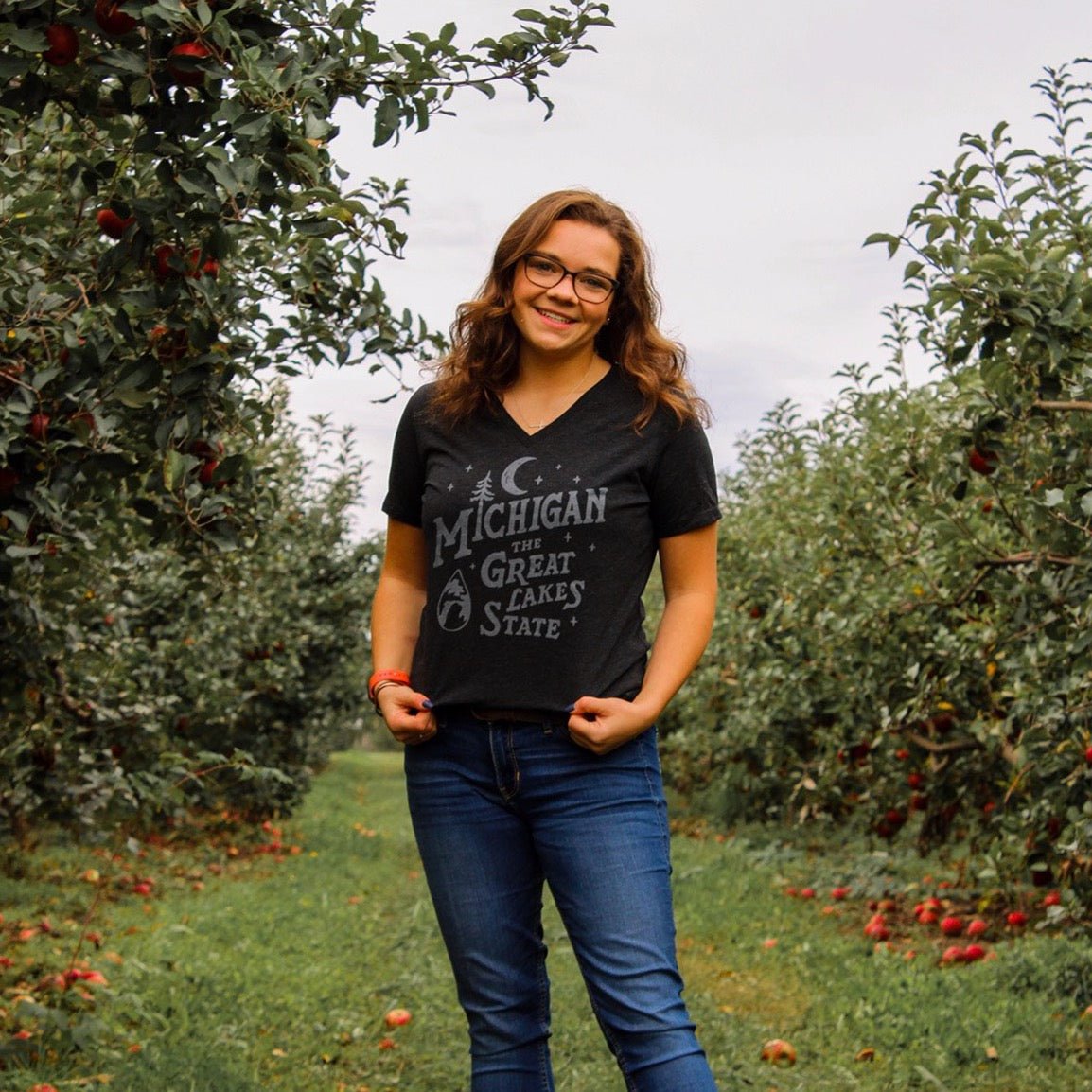 Ladies Relaxed V - neck Michigan Vintage Font T-shirt - Heather Black - Detroit Shirt CompanyDetroit Shirt CompanyT-Shirts (Apparel)