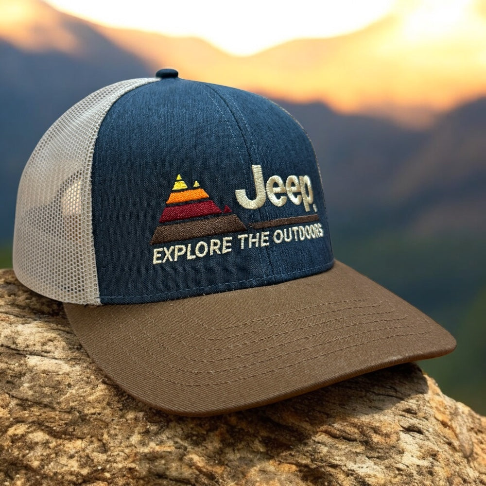 Hat - Jeep Explore The Outdoors - Heather Navy/Khaki/Brown