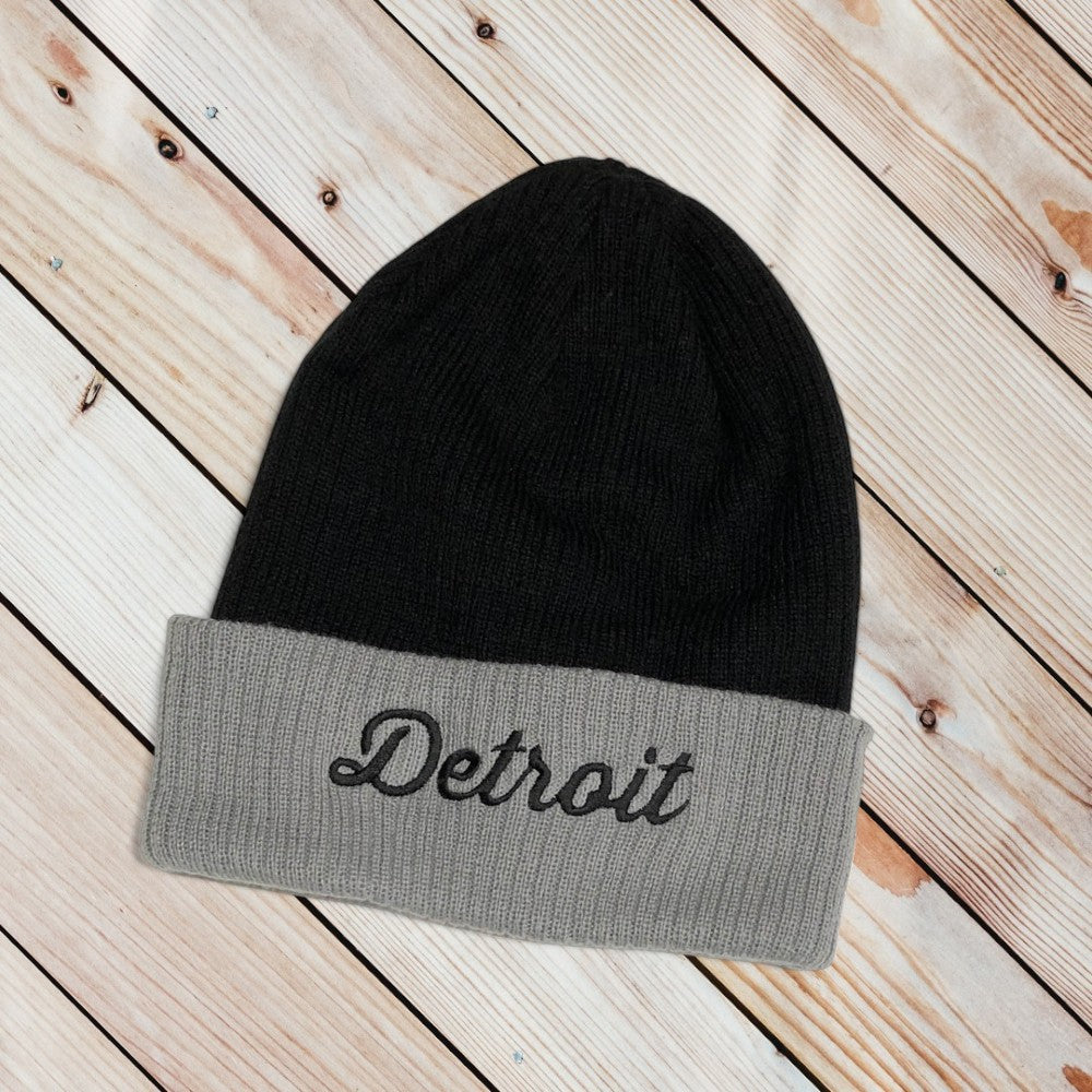 Hat - Detroit Thirsty Script Flip Knit - Blk/Grey