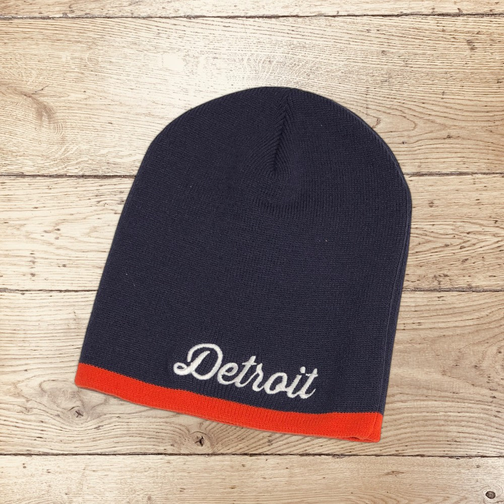 Hat - Detroit Thirsty Script Knit Beanie - Navy/Orng