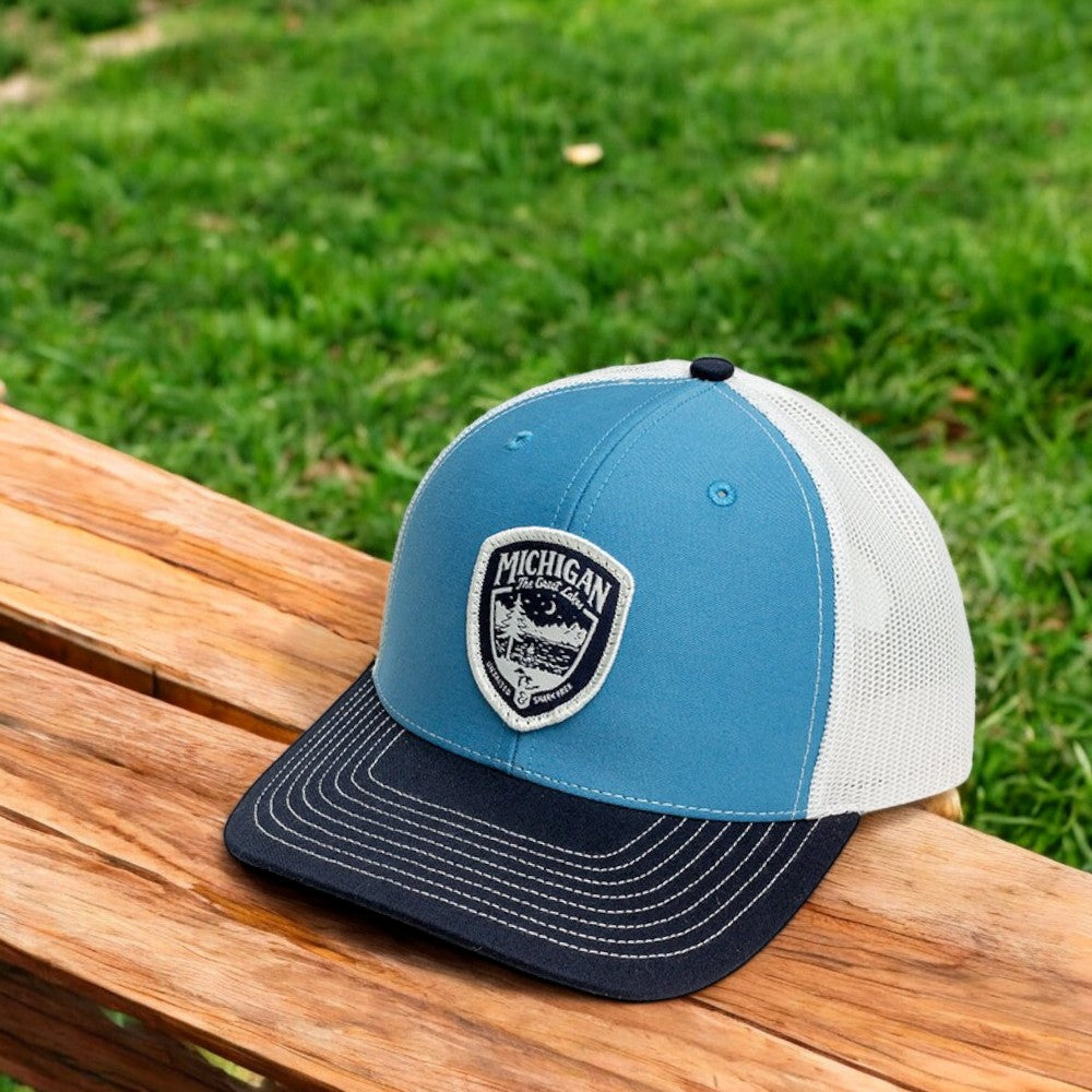 Hat - Michigan Shield Columbia Blue/Navy/White Richardson Snapback