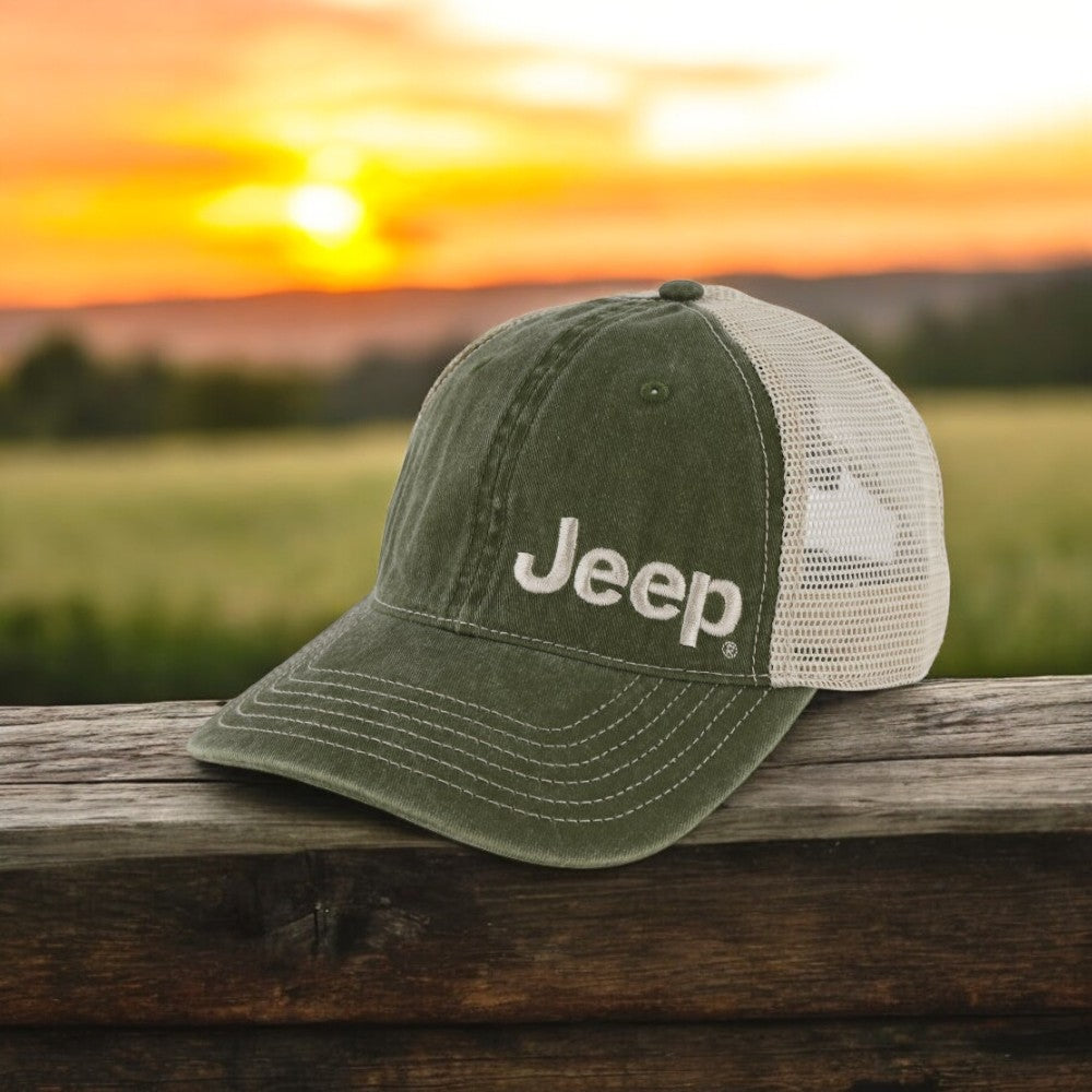 Hat - Jeep Garment Washed Trucker - Drab Green