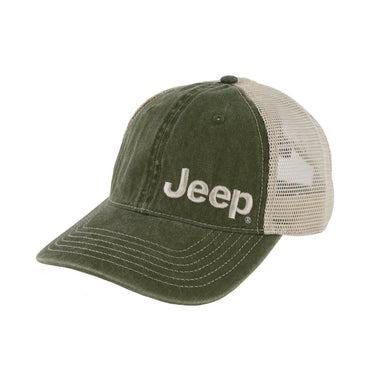 Hat - Jeep Garment Washed Trucker - Drab Green - Detroit Shirt CompanyFCA - JeepHats (Apparel)