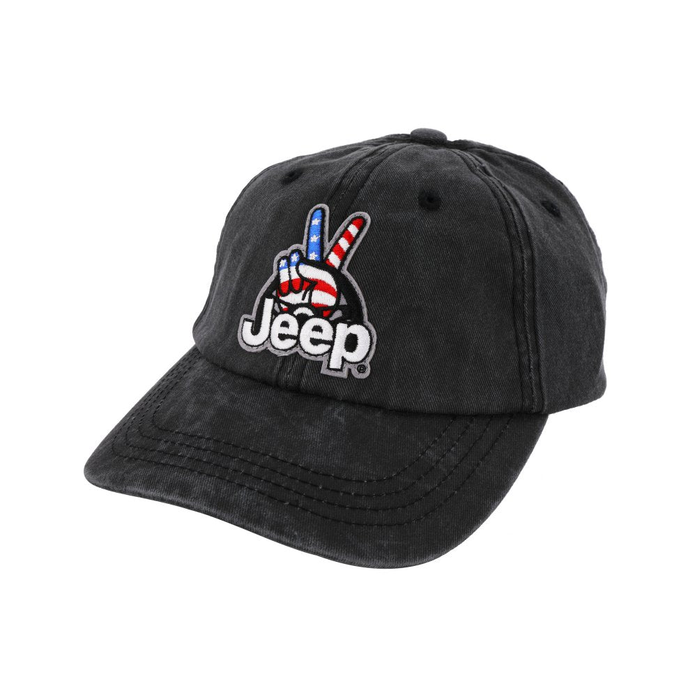 Hat - Jeep Wave USA Chino Twill Patch Hat - Washed Black - Detroit Shirt CompanyFCA - JeepHats (Apparel)