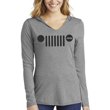 Ladies Jeep® Grille Text Triblend Hooded Pullover - Grey Heather - Detroit Shirt CompanyFCA - JeepT-Shirts (Apparel)