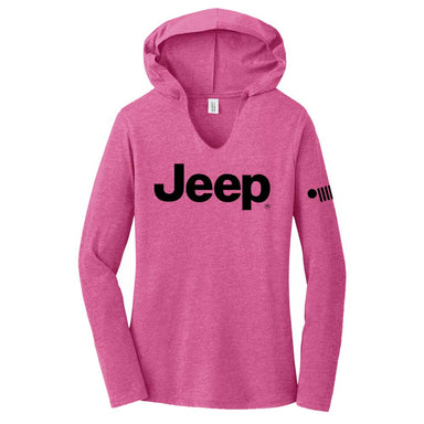 Ladies Jeep® Text Triblend Hooded Pullover - Bright Pink Heather - Detroit Shirt CompanyFCA - JeepHoodies (Apparel)