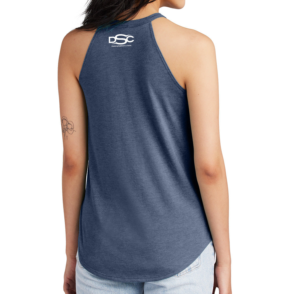 Ladies Michigan Shield Rocker Tank Top - Heather Navy Triblend