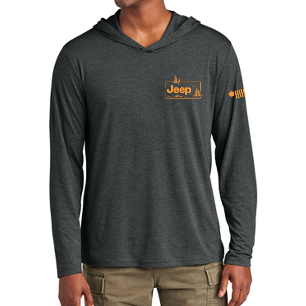 Mens Long Sleeve Hooded Jeep® Sasquatch T-Shirt - Black Heather - Detroit Shirt CompanyFCA - JeepT-Shirts (Apparel)