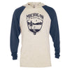 Mens Michigan Shield Long Sleeve Hooded T-Shirt - Navy / Natural - Detroit Shirt CompanyDetroit Shirt CompanyT-Shirts (Apparel)