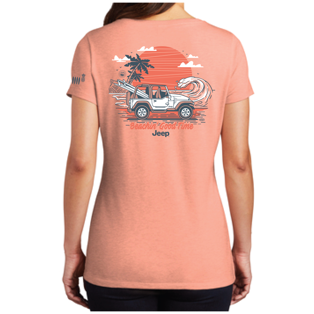 Ladies Jeep® Beachin' Good Time V-neck - Heather Peach