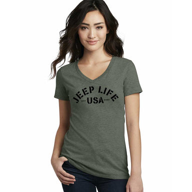 Ladies Jeep® Life V - neck - Military Green - Detroit Shirt CompanyFCA - JeepT-Shirts (Apparel)