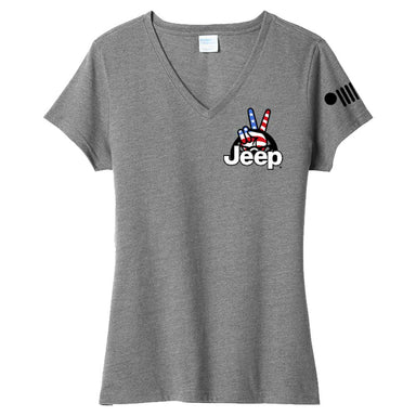 Ladies Jeep® Wave USA V - neck - Graphite Heather - Detroit Shirt CompanyFCA - JeepT-Shirts (Apparel)