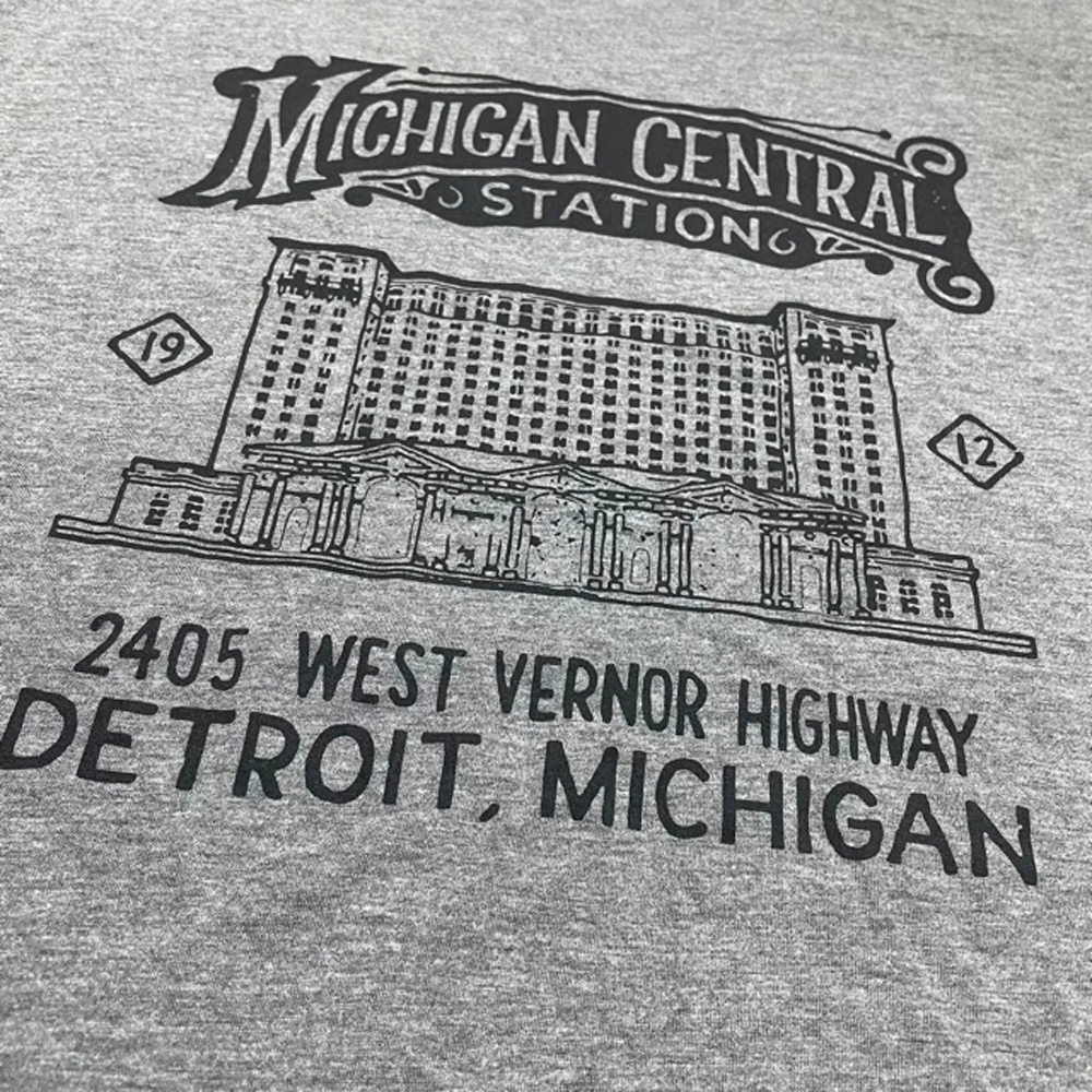 Mens Michigan Central Station 2 T-shirt (Grey Triblend)