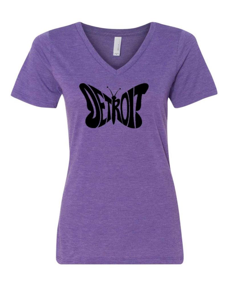 Ladies Relaxed V - neck Detroit Butterfly T-shirt - Triblend Orchid - Detroit Shirt CompanyDetroit Shirt CompanyT-Shirts (Apparel)