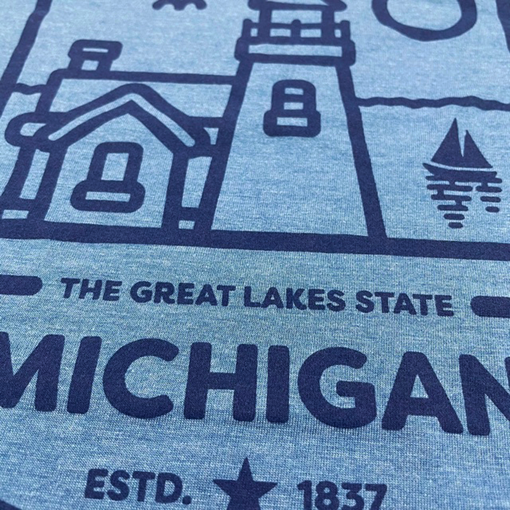 Mens Michigan Lighthouse T-shirt (Heather Lake Blue)