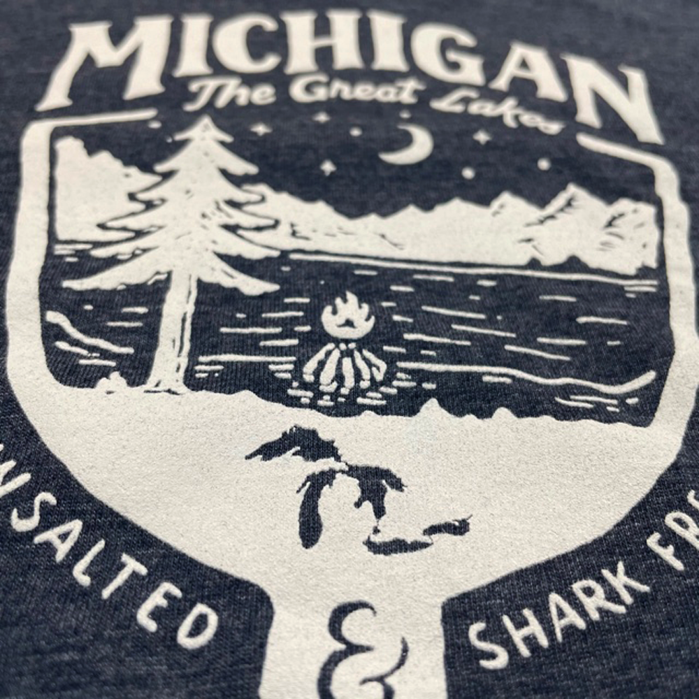 Ladies Relaxed V-neck Michigan Shield T-shirt - Heather Navy