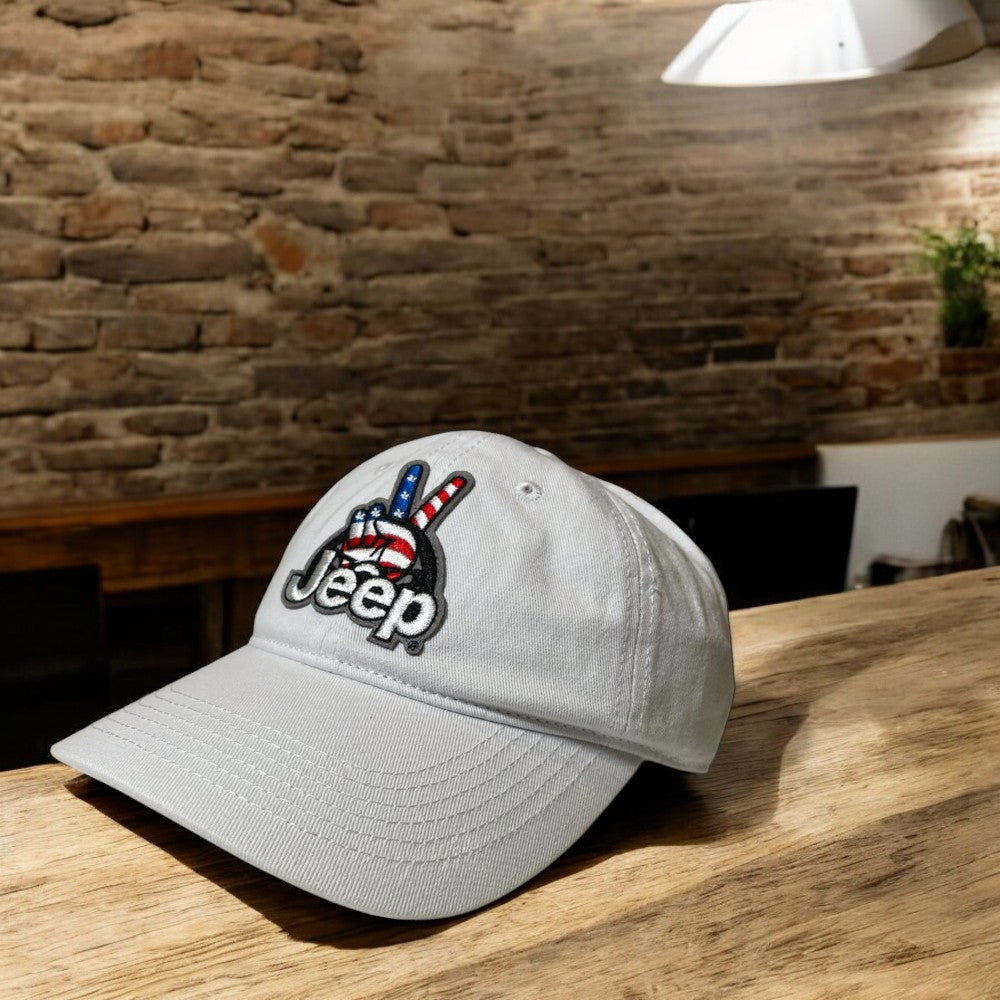 Hat - Jeep Wave USA Chino Twill Patch Hat - White