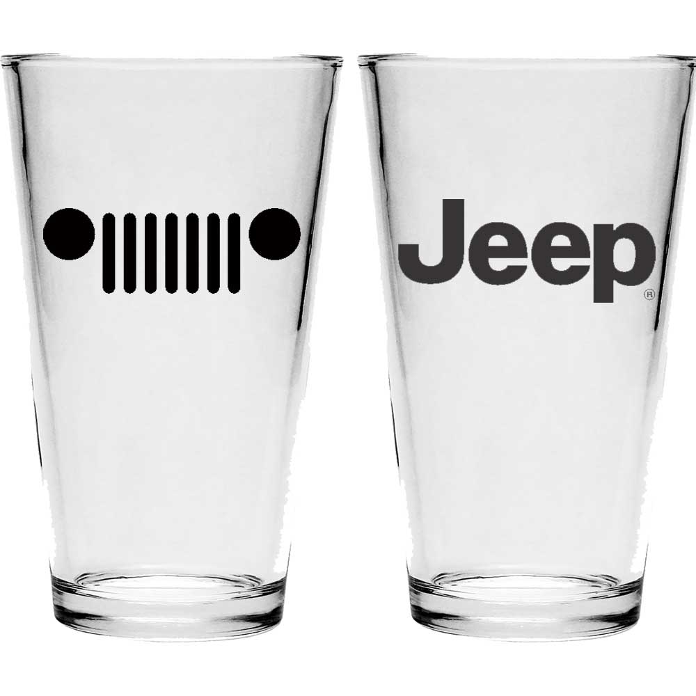 Pint Glass - Jeep Text / Jeep Grille (Black) - Detroit Shirt CompanyFCA - JeepDrinkware (Accessories)