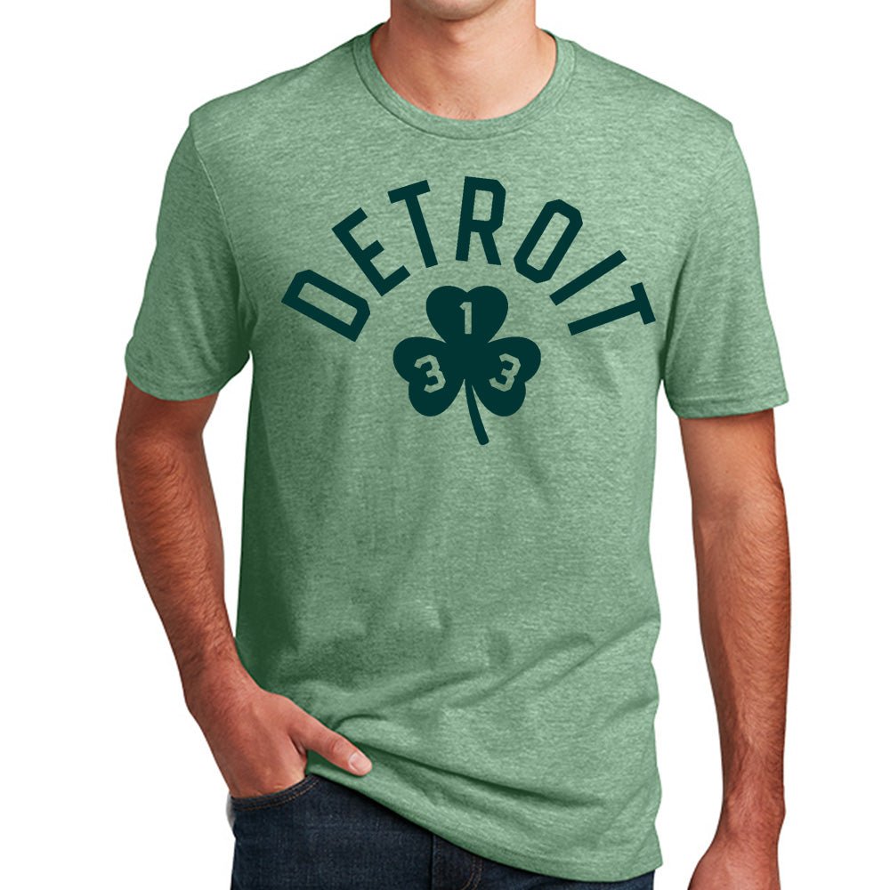 Mens Detroit 313 Shamrock St. Patrick's Day T-shirt (Heather Sage Green) - Detroit Shirt CompanyDetroit Shirt CompanyT-Shirts (Apparel)