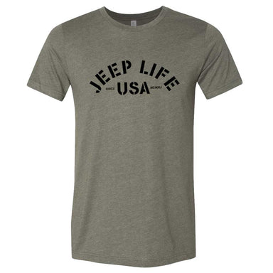 Mens Jeep® Life USA T-Shirt - Heather Military Green - Detroit Shirt CompanyFCA - JeepT-Shirts (Apparel)