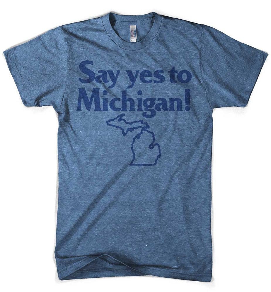 Mens “Say Yes to Michigan!” Triblend T-shirt (Heather Lake Blue) - Detroit Shirt CompanyDetroit Shirt CompanyT-Shirts (Apparel)