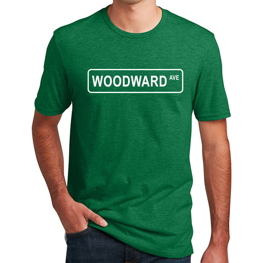 Mens Woodward Street Sign T-shirt (Heather Kelly Green)