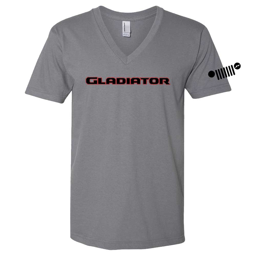 Mens/Unisex V - neck Jeep® Gladiator Red/Black T-Shirt - Slate Grey - Detroit Shirt CompanyFCA - JeepT-Shirts (Apparel)