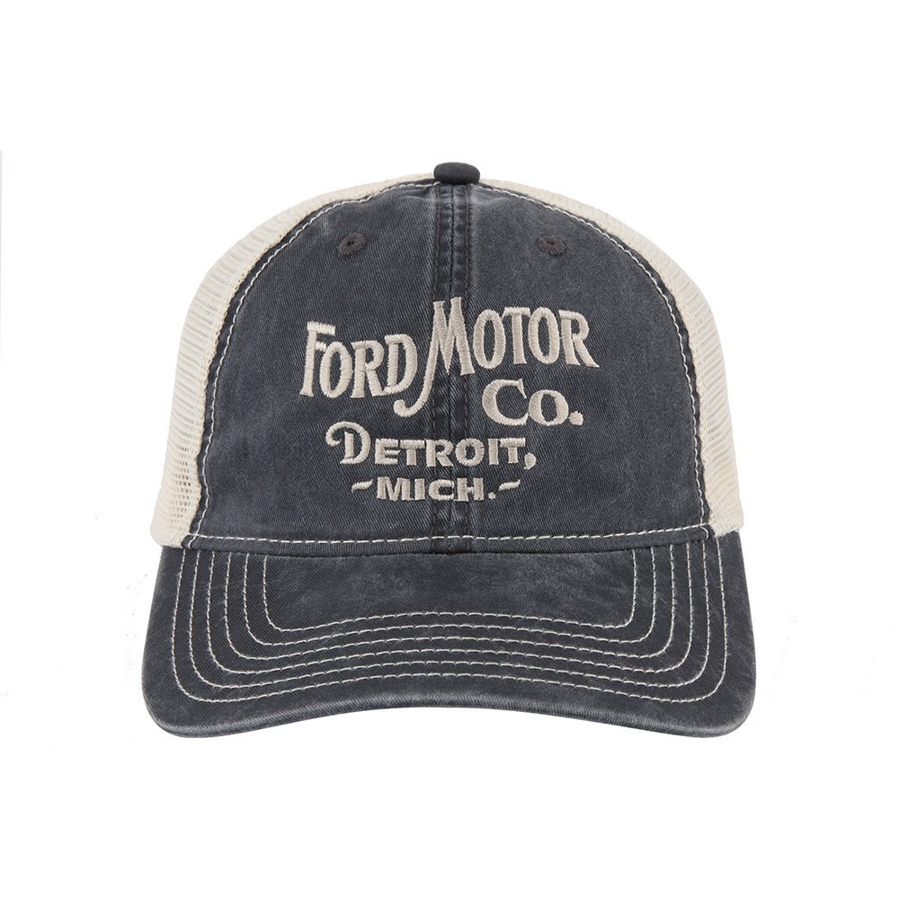 Hat - Ford Vintage Font Low Profile Trucker - Steel Blue/Khaki - Detroit Shirt CompanyDSC - FordHats (Apparel)