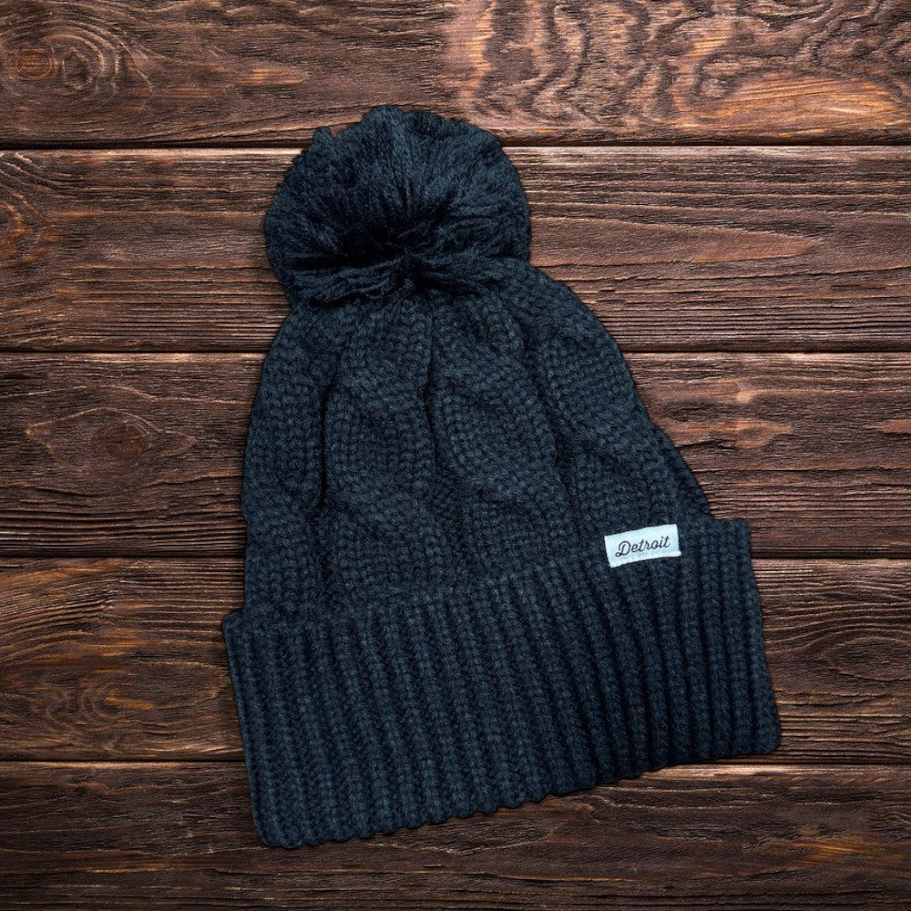 Hat - Detroit Thirsty Tag Cable Knit - Black