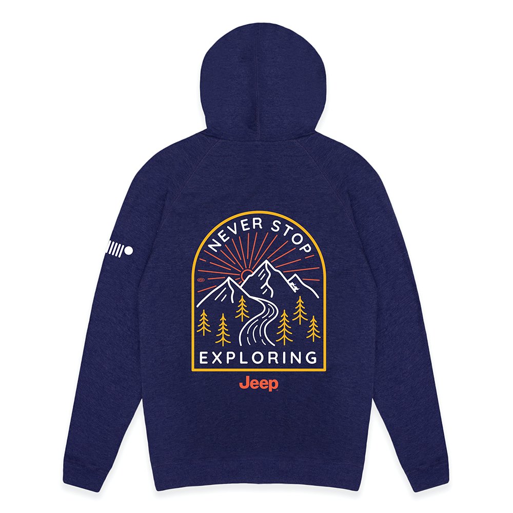 Mens Jeep® Never Stop Exploring Zip French Terry Hooded Sweatshirt - Denim - Detroit Shirt CompanyFCA - JeepHoodies (Apparel)