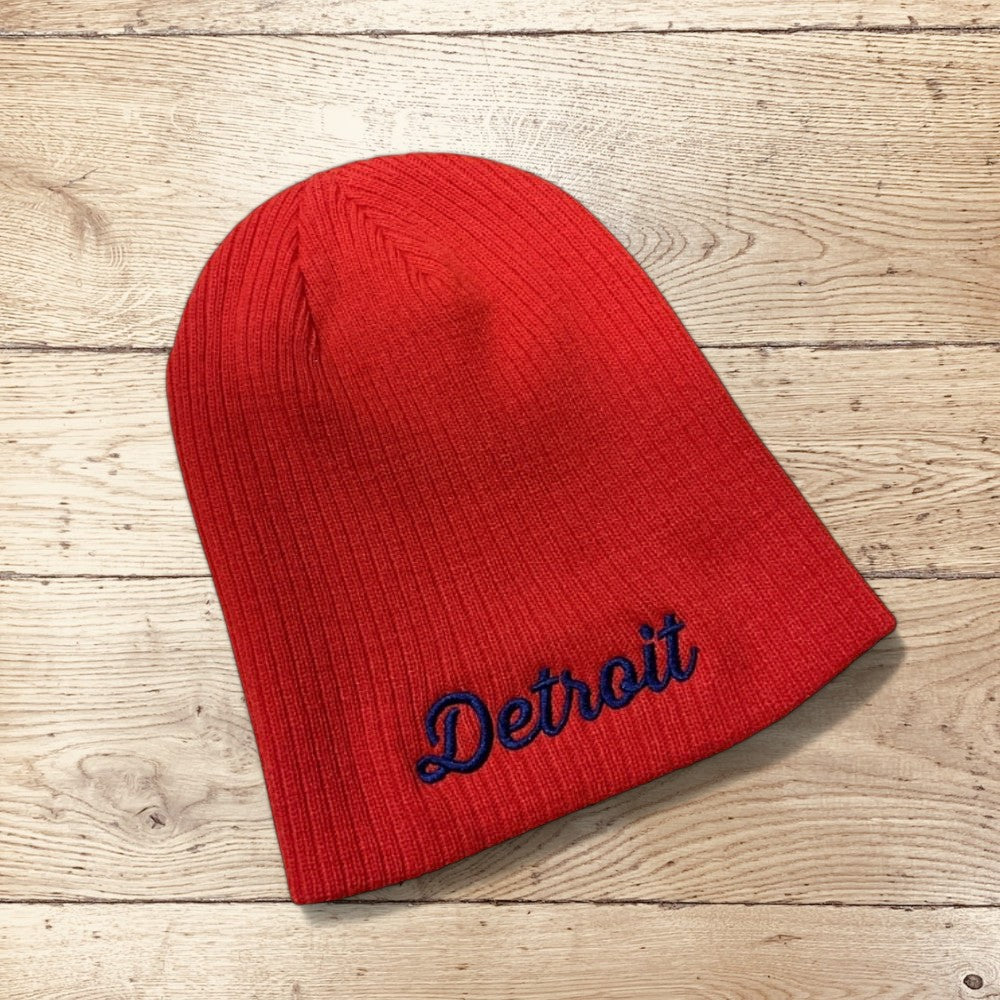 Hat - Detroit Thirsty Script Knit Beanie - Orange / Navy