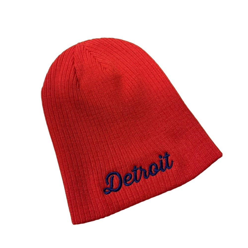 Hat - Detroit Thirsty Script Knit Beanie - Orange / Navy