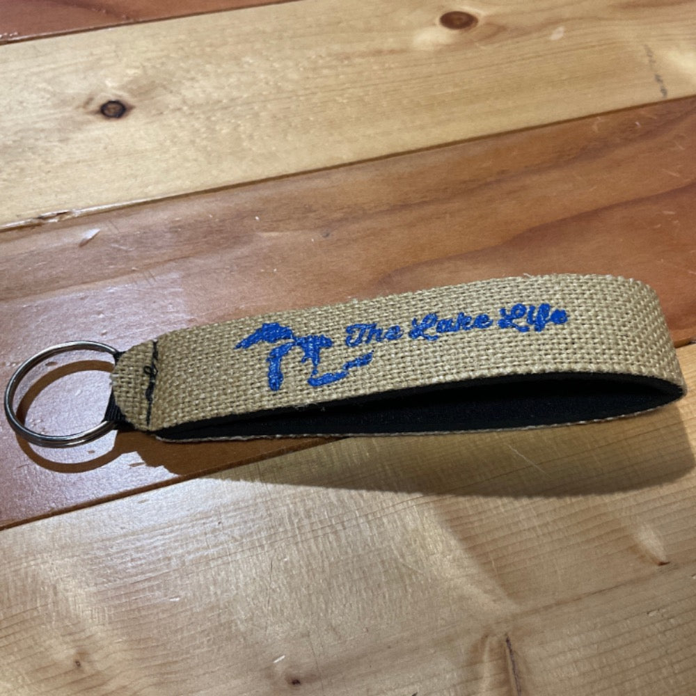 Keychain - MI Lake Life Neoprene Burlap