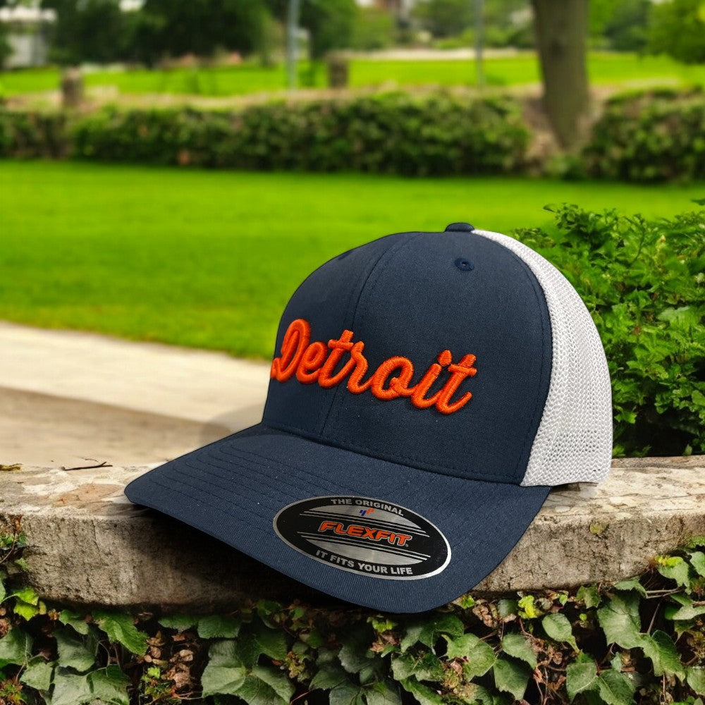 Hat - Detroit Thirsty Orange Flexfit - Navy/White