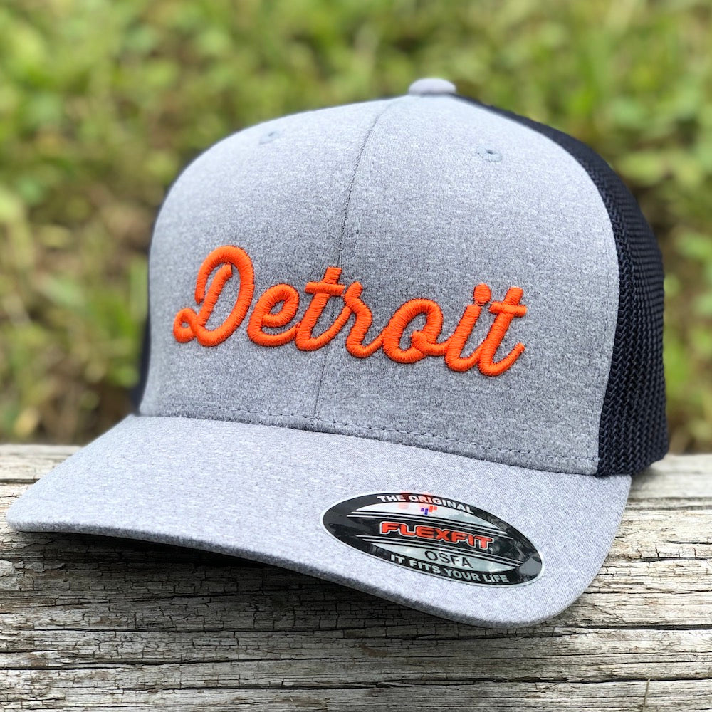 Hat - Detroit Thirsty Heather - Shirt Company Orange Flexfit Detroit Grey/Navy —